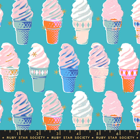 Best Day Ever Ice Cream Cones in Metallic Turquoise RS0105 17M - Ruby Star Society Sold by the Half Yard